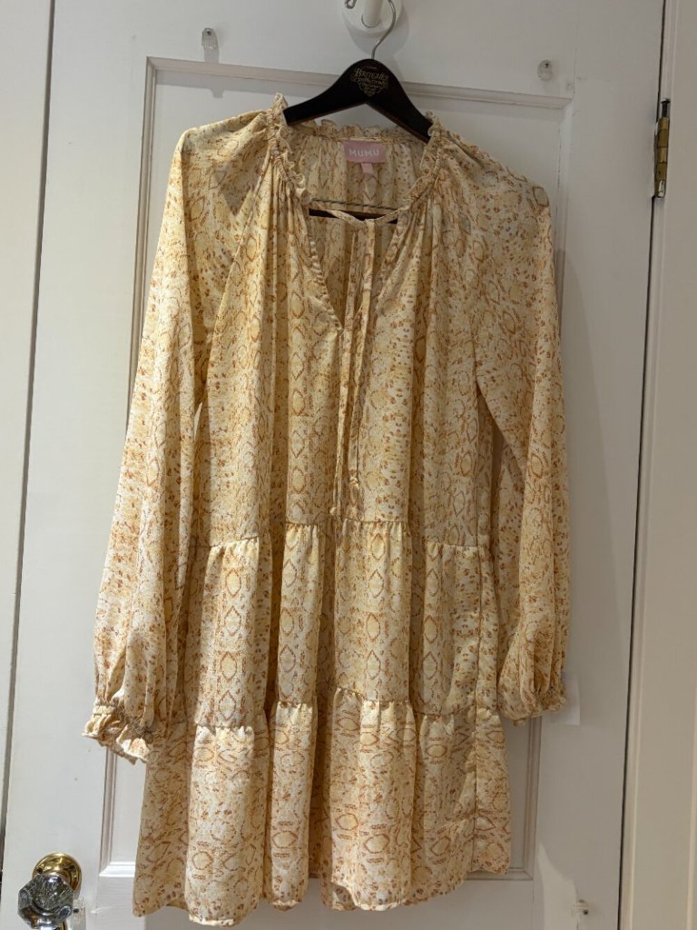 Show Me Your Mumu Birdie Mini Dress Size Small Mustard and White Desert Print - Picture 2 of 9